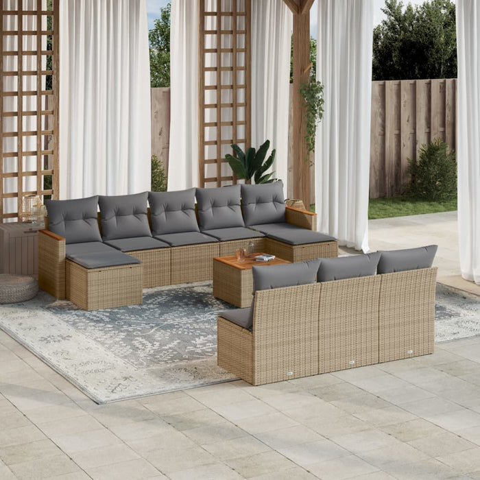 Set Divano da Giardino 11 pz con Cuscini Beige Misto Polyrattan 3226395