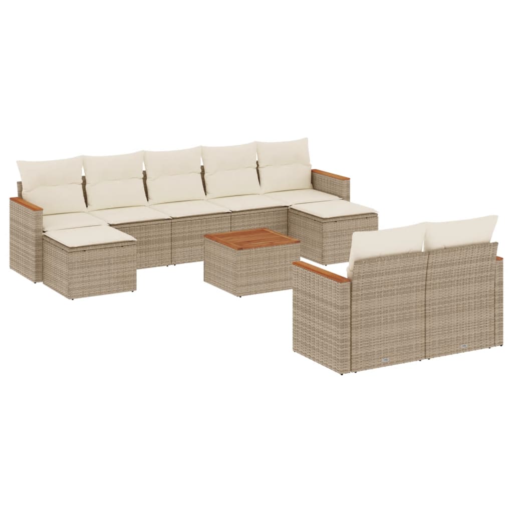 Set Divano da Giardino 10 pz con Cuscini Beige in Polyrattan 3226408