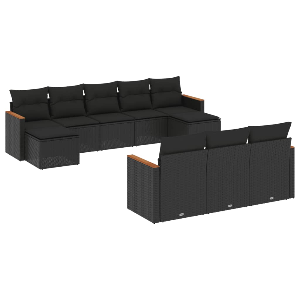 Set Divani da Giardino 10pz con Cuscini in Polyrattan Nero 3226412