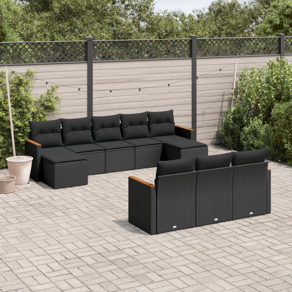 Set Divani da Giardino 10pz con Cuscini in Polyrattan Nero 3226412