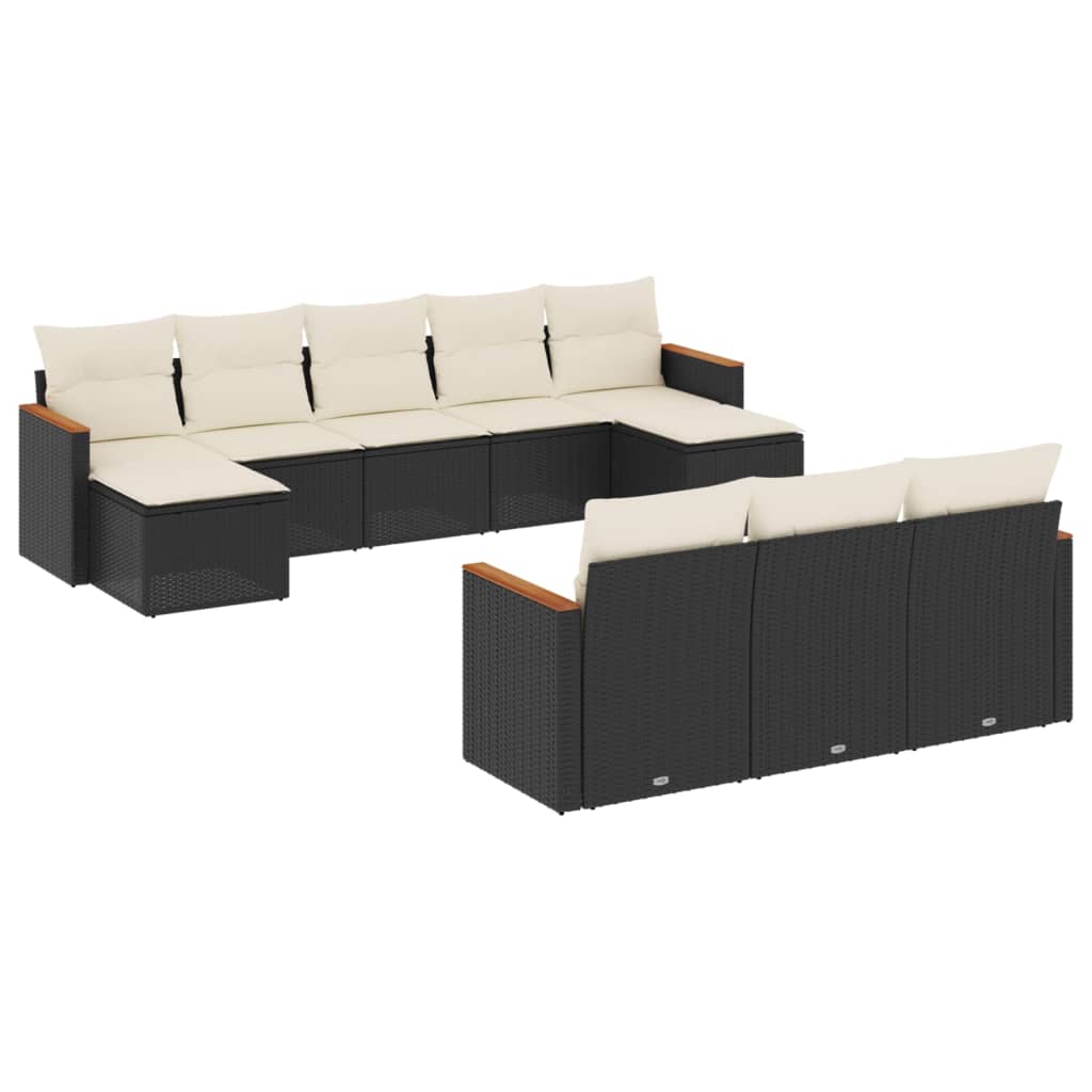 Set Divani da Giardino 10pz con Cuscini in Polyrattan Nero 3226413