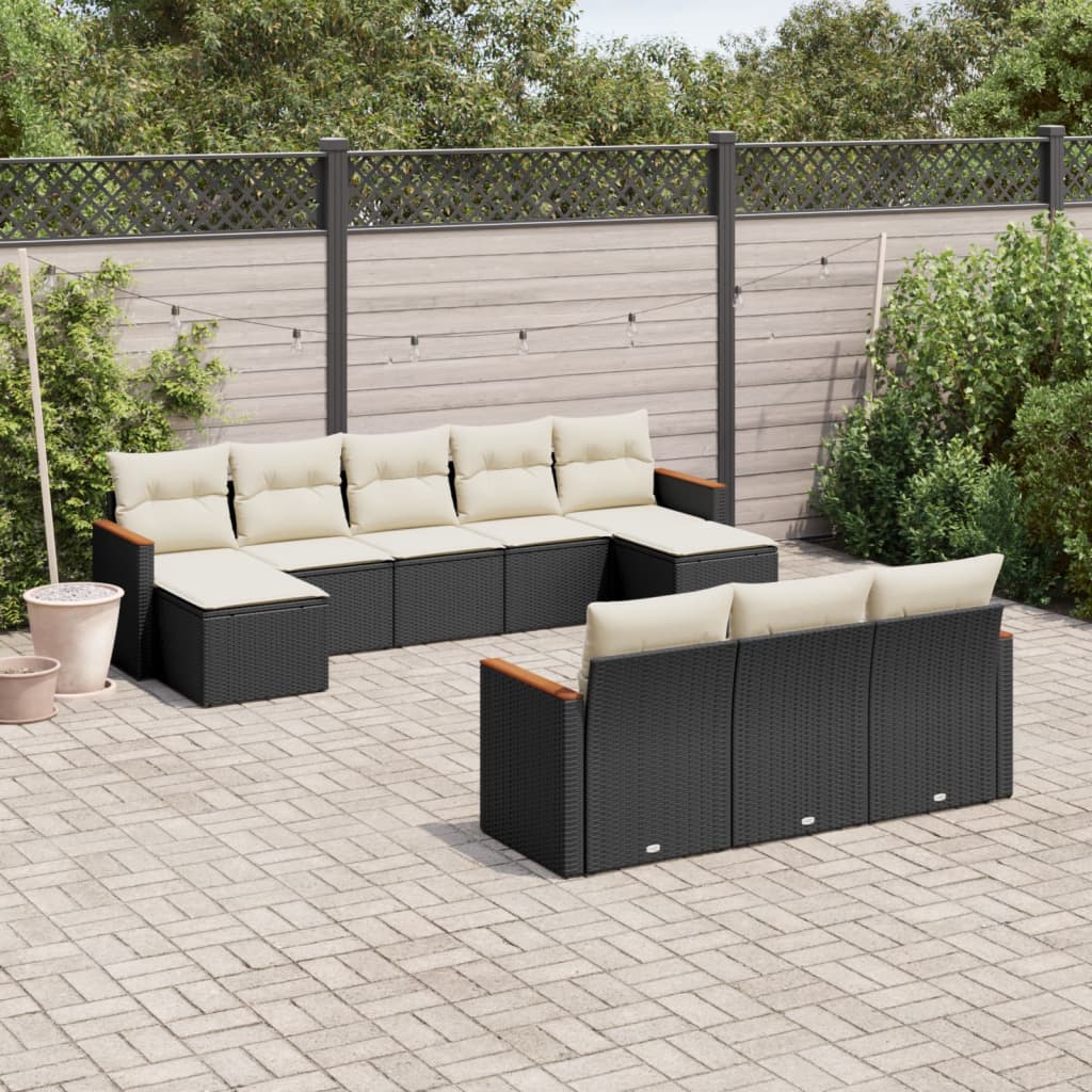 Set Divani da Giardino 10pz con Cuscini in Polyrattan Nero 3226413