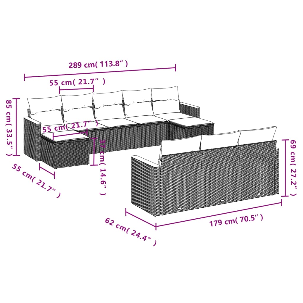 Set Divano da Giardino 10 pz con Cuscini Beige in Polyrattan 3226415