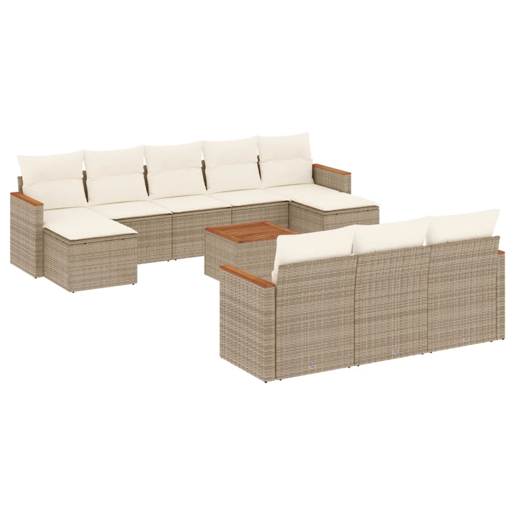 Set Divani da Giardino 11 pz con Cuscini Beige in Polyrattan 3226422