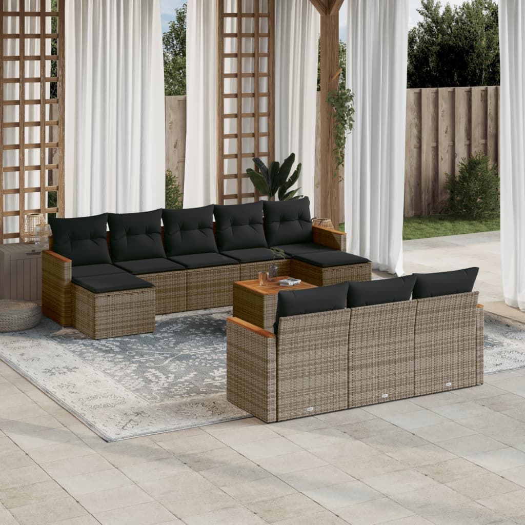 Set Divani da Giardino 11 pz con Cuscini in Polyrattan Grigiocod mxl 89109