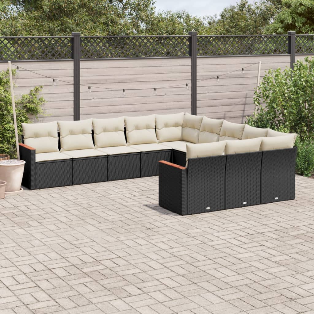 Set Divani da Giardino 11 pz con Cuscini in Polyrattan Nero 3226427