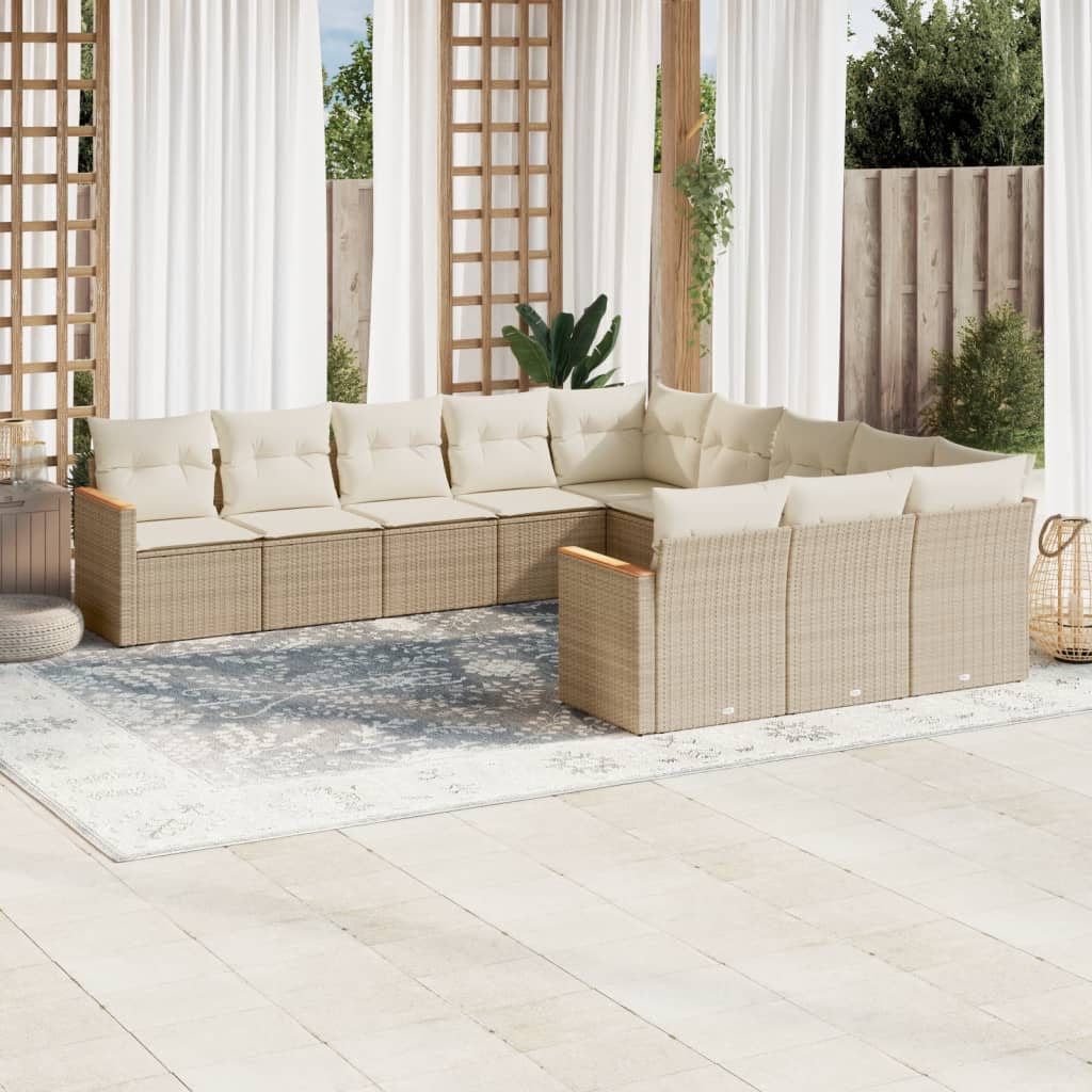 Set Divani da Giardino 11 pz con Cuscini Beige in Polyrattan 3226429