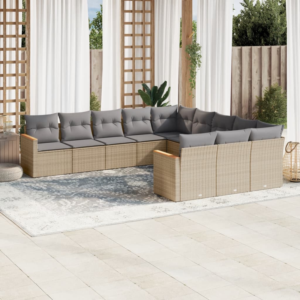 Set Divano da Giardino 11 pz con Cuscini Beige Misto Polyrattancod mxl 90444