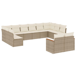 Set Divani da Giardino 12 pz con Cuscini Beige in Polyrattan 3226443