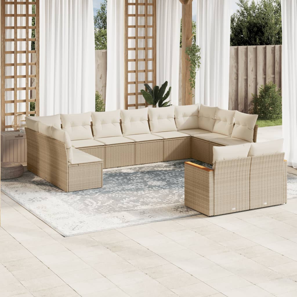 Set Divani da Giardino 12 pz con Cuscini Beige in Polyrattan 3226443