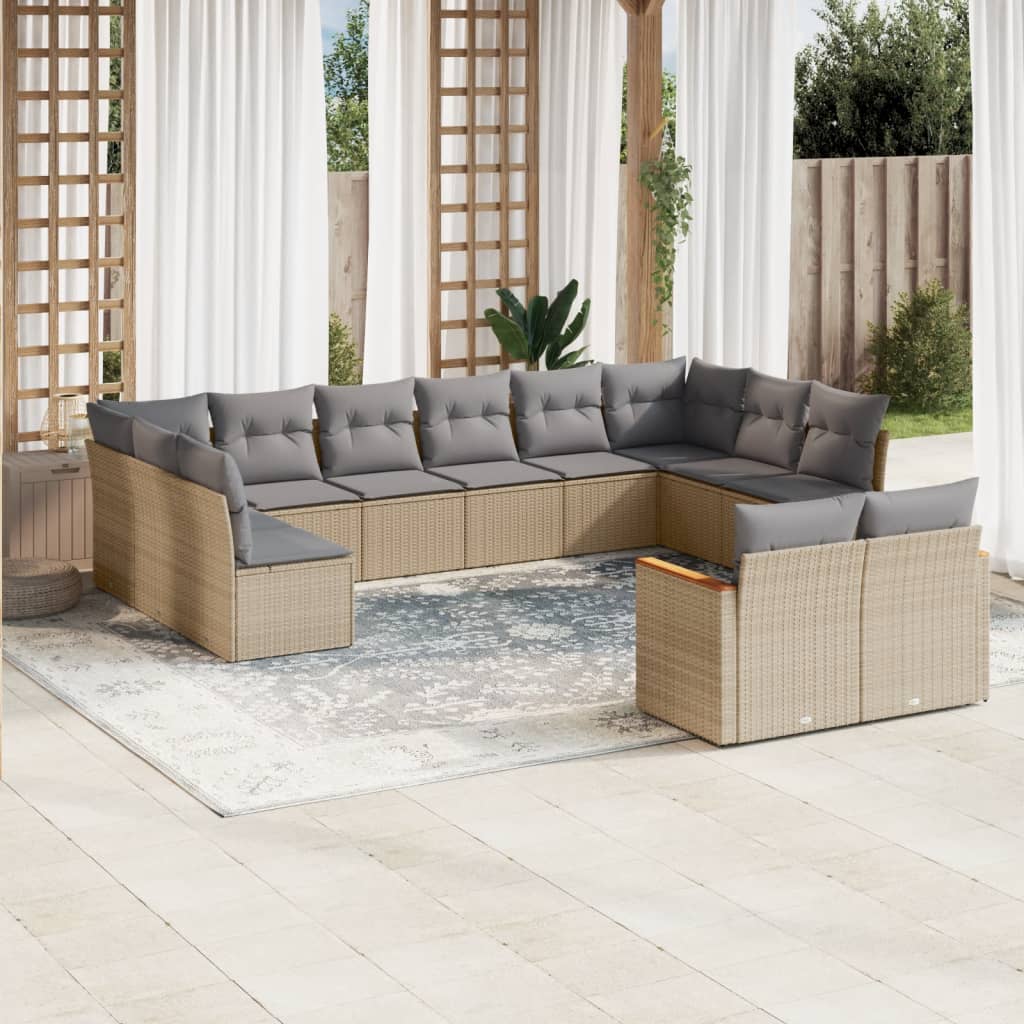 Set Divano da Giardino 12 pz con Cuscini Beige Misto Polyrattan 3226444