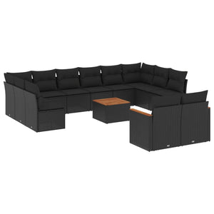 Set Divani da Giardino 13pz con Cuscini Nero in Polyrattan 3226447