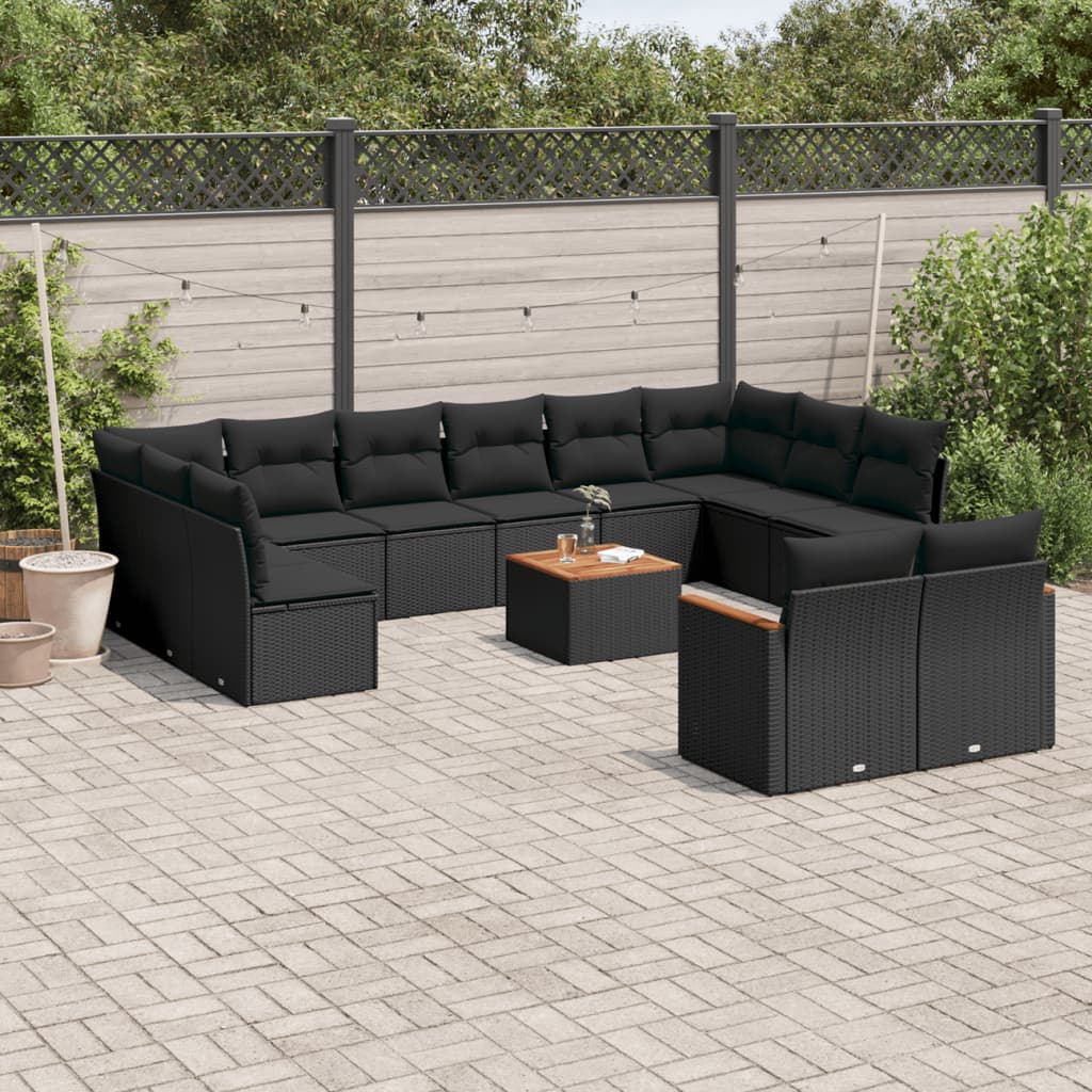 Set Divani da Giardino 13pz con Cuscini Nero in Polyrattan 3226447