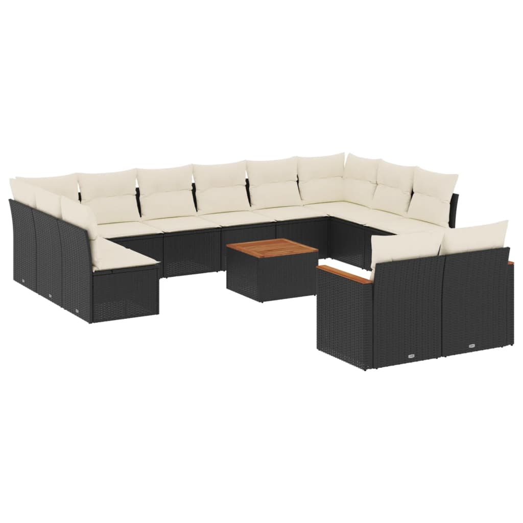 Set Divani da Giardino 13pz con Cuscini Nero in Polyrattan 3226448