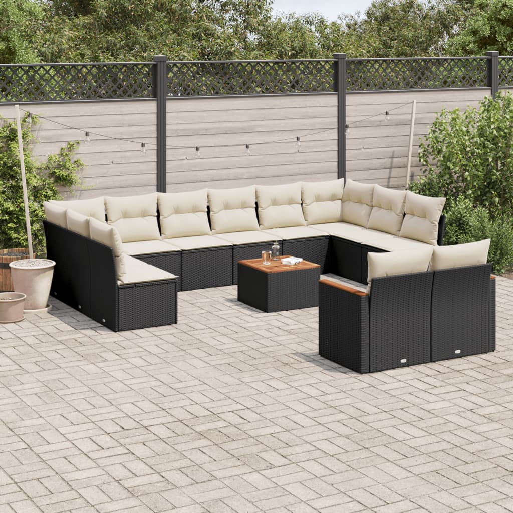 Set Divani da Giardino 13pz con Cuscini Nero in Polyrattan 3226448