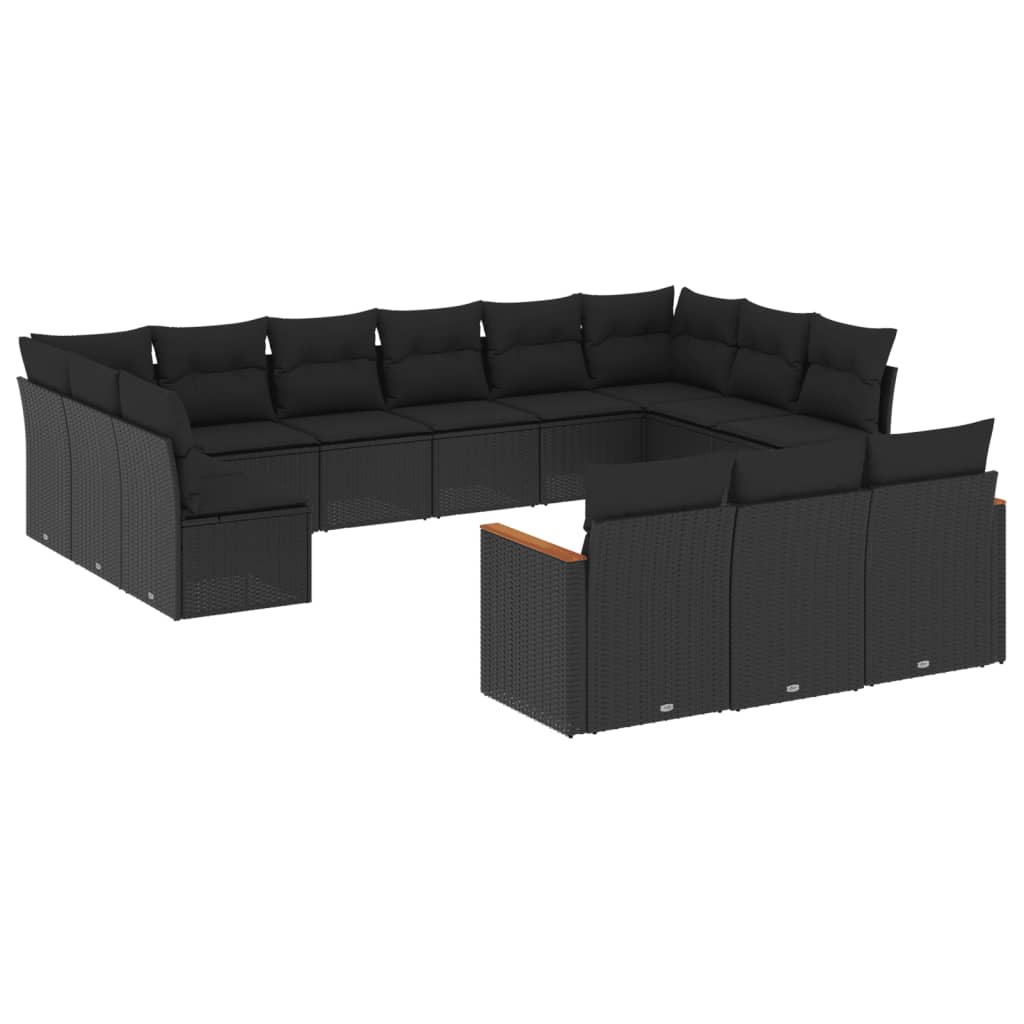 Set Divani da Giardino 13pz con Cuscini Nero in Polyrattan 3226454