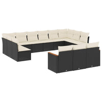 Set Divani da Giardino 13pz con Cuscini Nero in Polyrattan 3226455