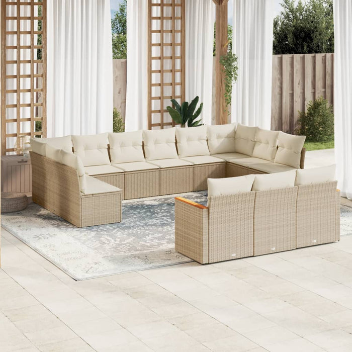 Set Divano da Giardino 13 pz con Cuscini Beige in Polyrattan 3226457