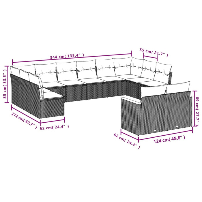 Set Divano da Giardino 14 pz con Cuscini Beige Misto Polyrattan 3226465