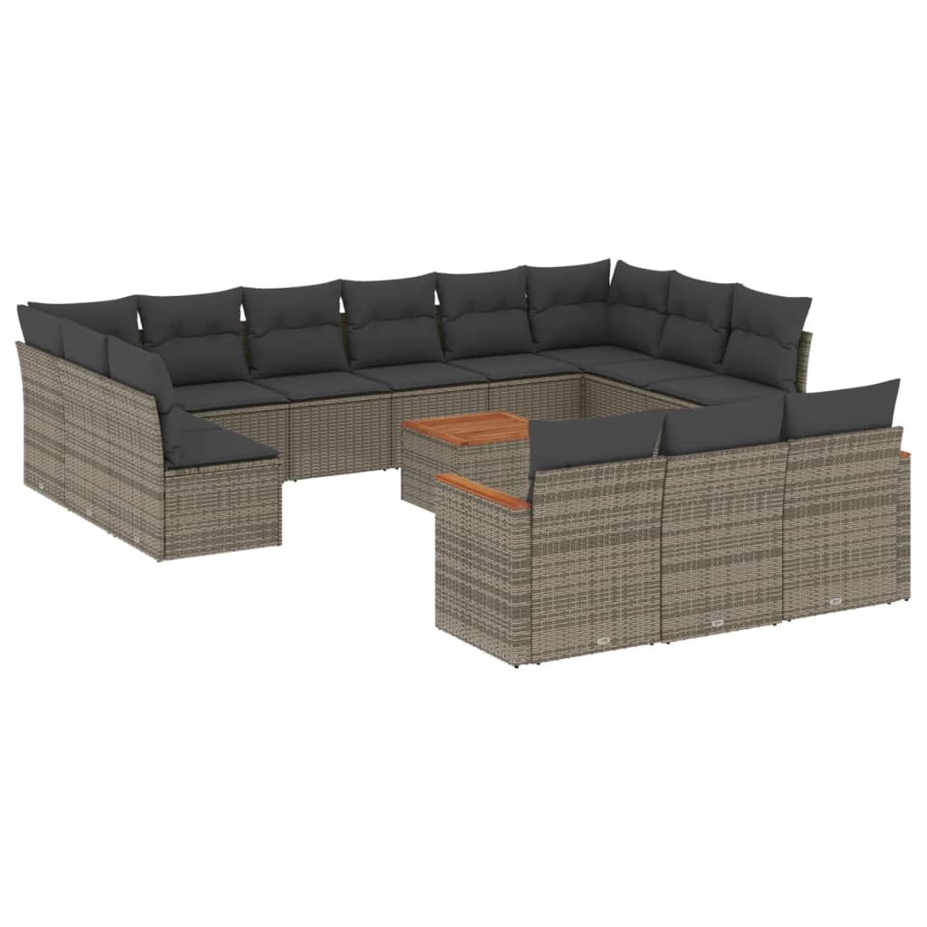 Set Divani da Giardino 14pz con Cuscini in Polyrattan Grigio 3226466