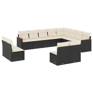 Set Divani da Giardino 12 pz con Cuscini Nero in Polyrattan 3226469