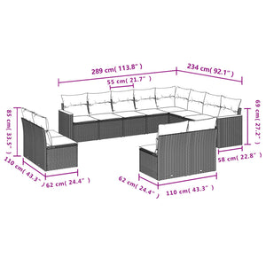 Set Divani da Giardino 12 pz con Cuscini Nero in Polyrattan 3226469