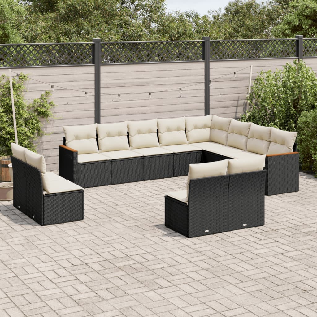 Set Divani da Giardino 12 pz con Cuscini Nero in Polyrattan 3226469