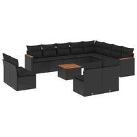 Set Divani da Giardino 13pz con Cuscini Nero in Polyrattan 3226475