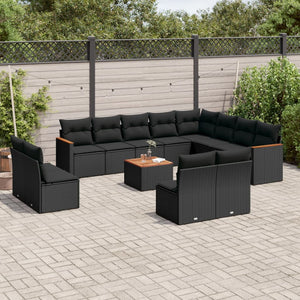 Set Divani da Giardino 13pz con Cuscini Nero in Polyrattan 3226475