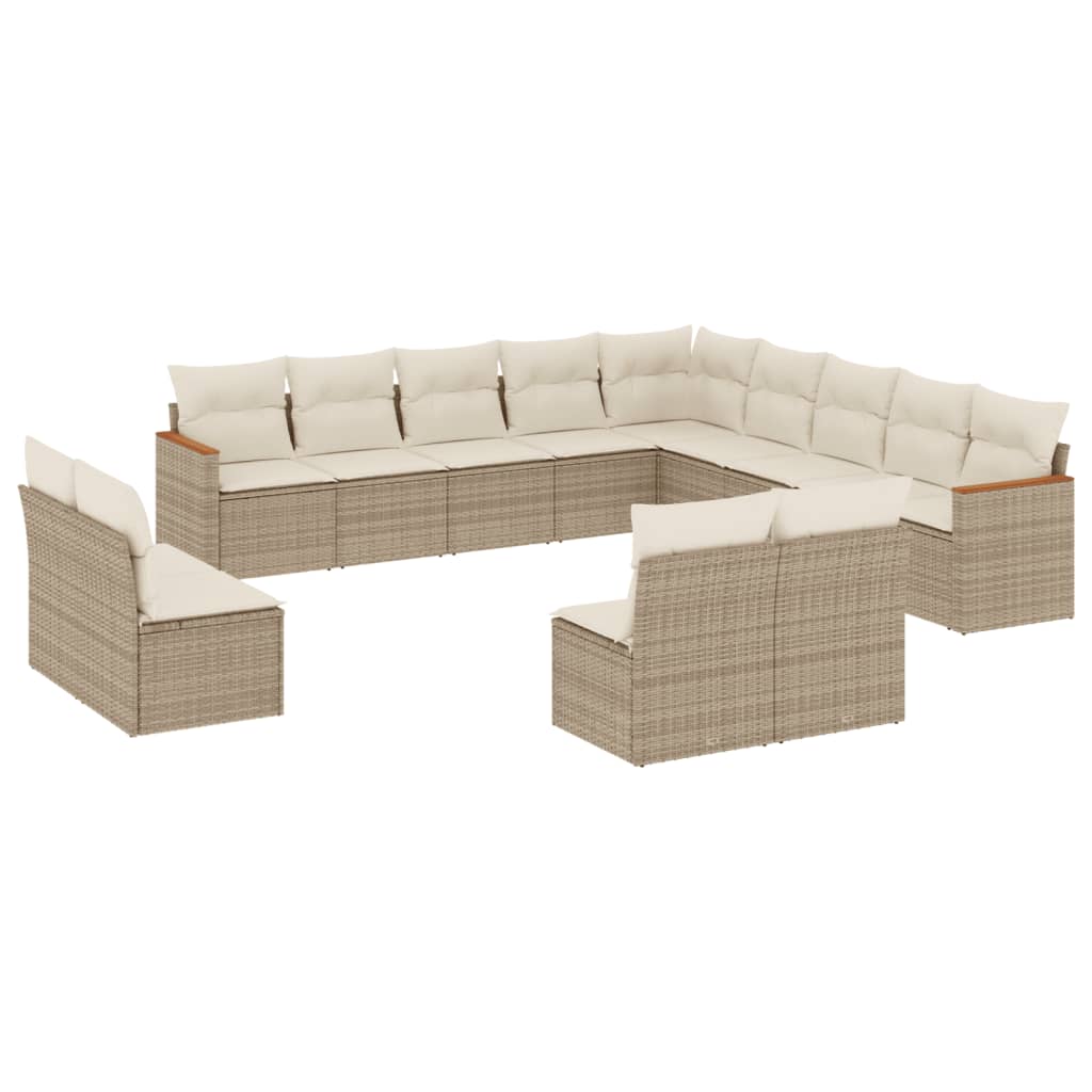 Set Divano da Giardino 13 pz con Cuscini Beige in Polyrattan 3226485