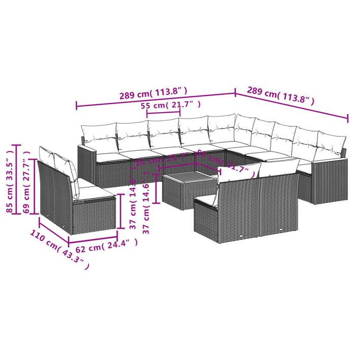 Set Divani da Giardino 14pz con Cuscini in Polyrattan Nero 3226490