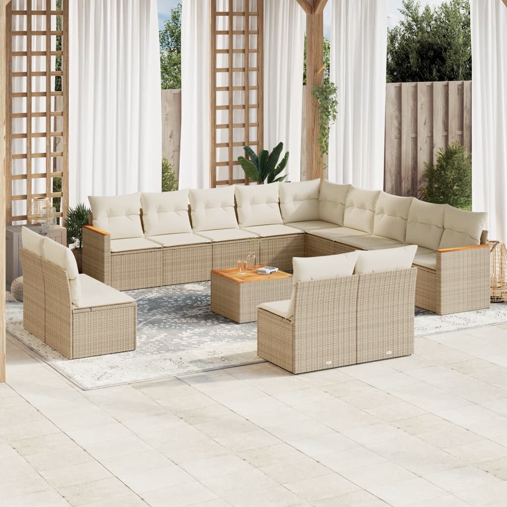 Set Divani da Giardino 14pz con Cuscini in Polyrattan Beigecod mxl 117064