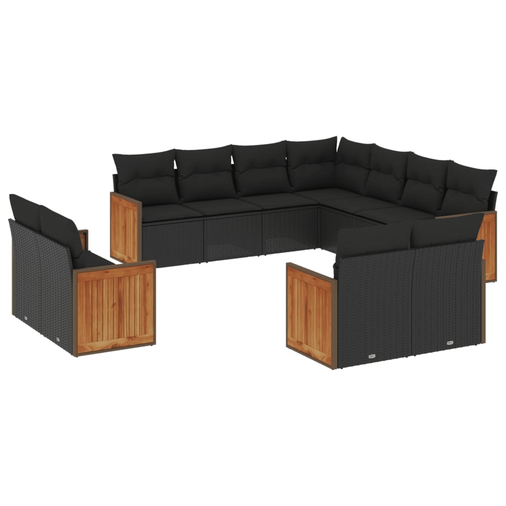 Set Divani da Giardino 11 pz con Cuscini in Polyrattan Nero 3226496