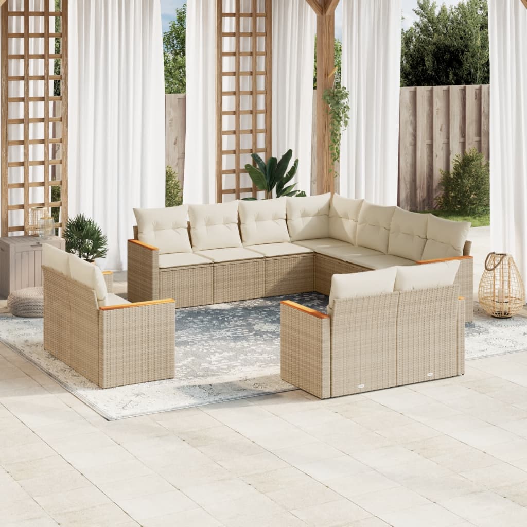 Set Divani da Giardino 11 pz con Cuscini Beige in Polyrattancod mxl 116850