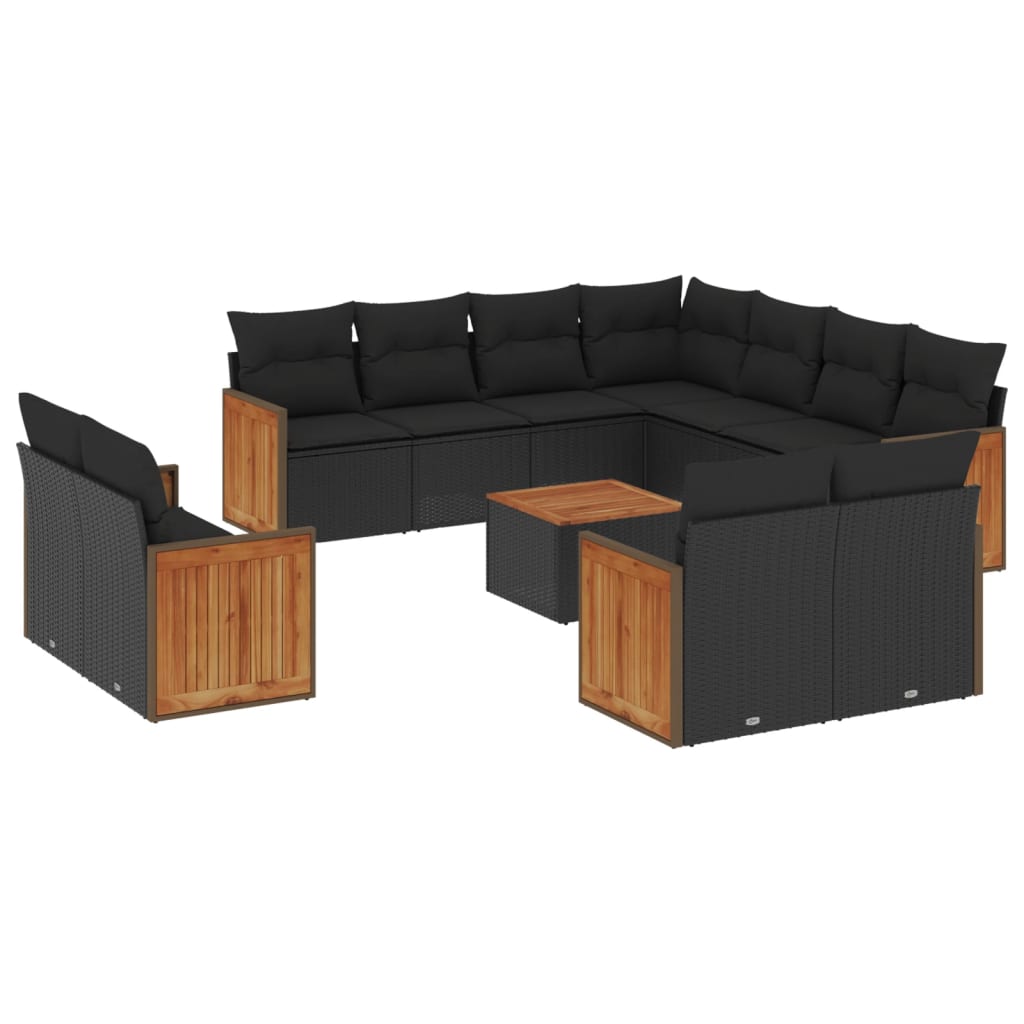 Set Divani da Giardino 12 pz con Cuscini Nero in Polyrattan 3226503