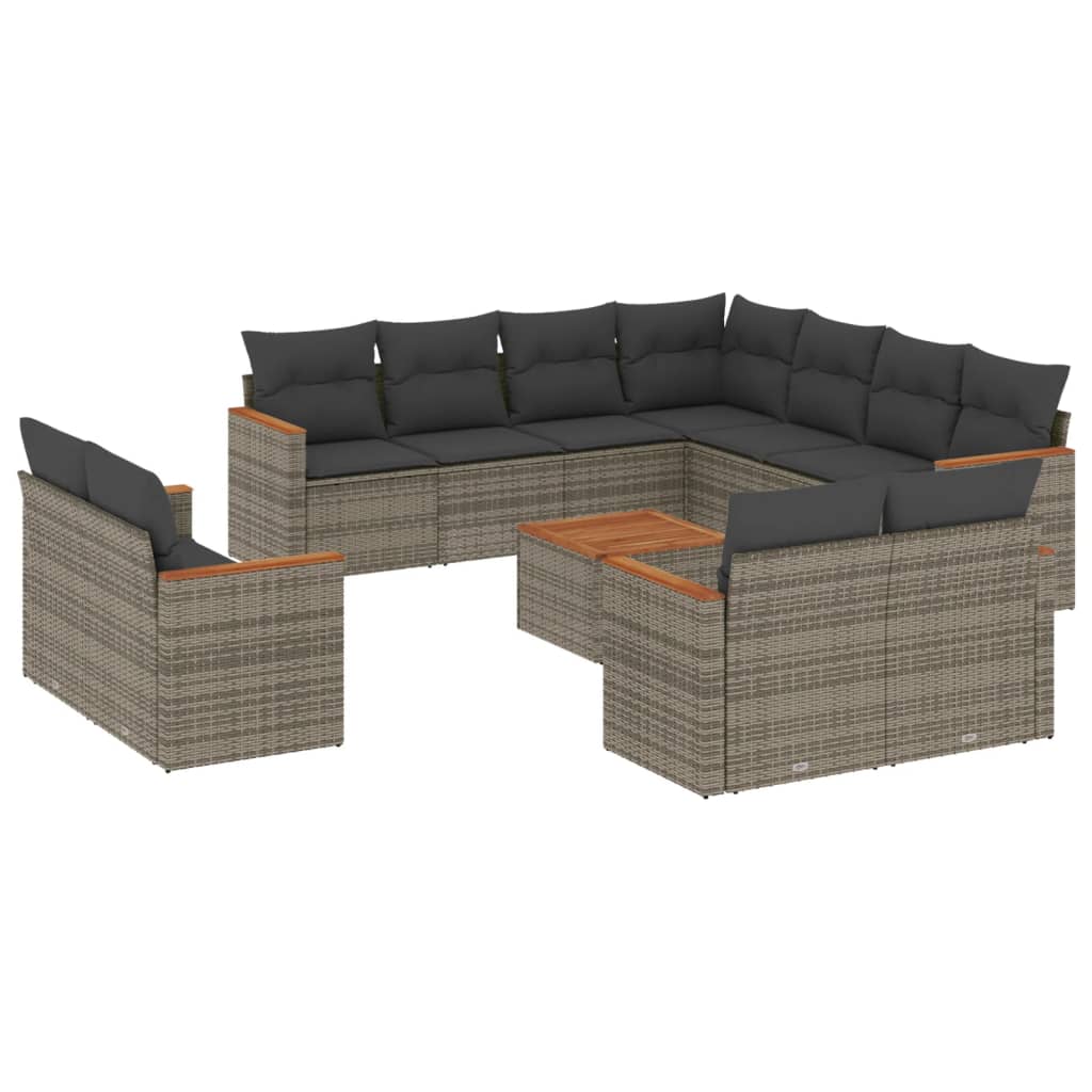 Set Divani da Giardino 12 pz con Cuscini Grigio in Polyrattan 3226508