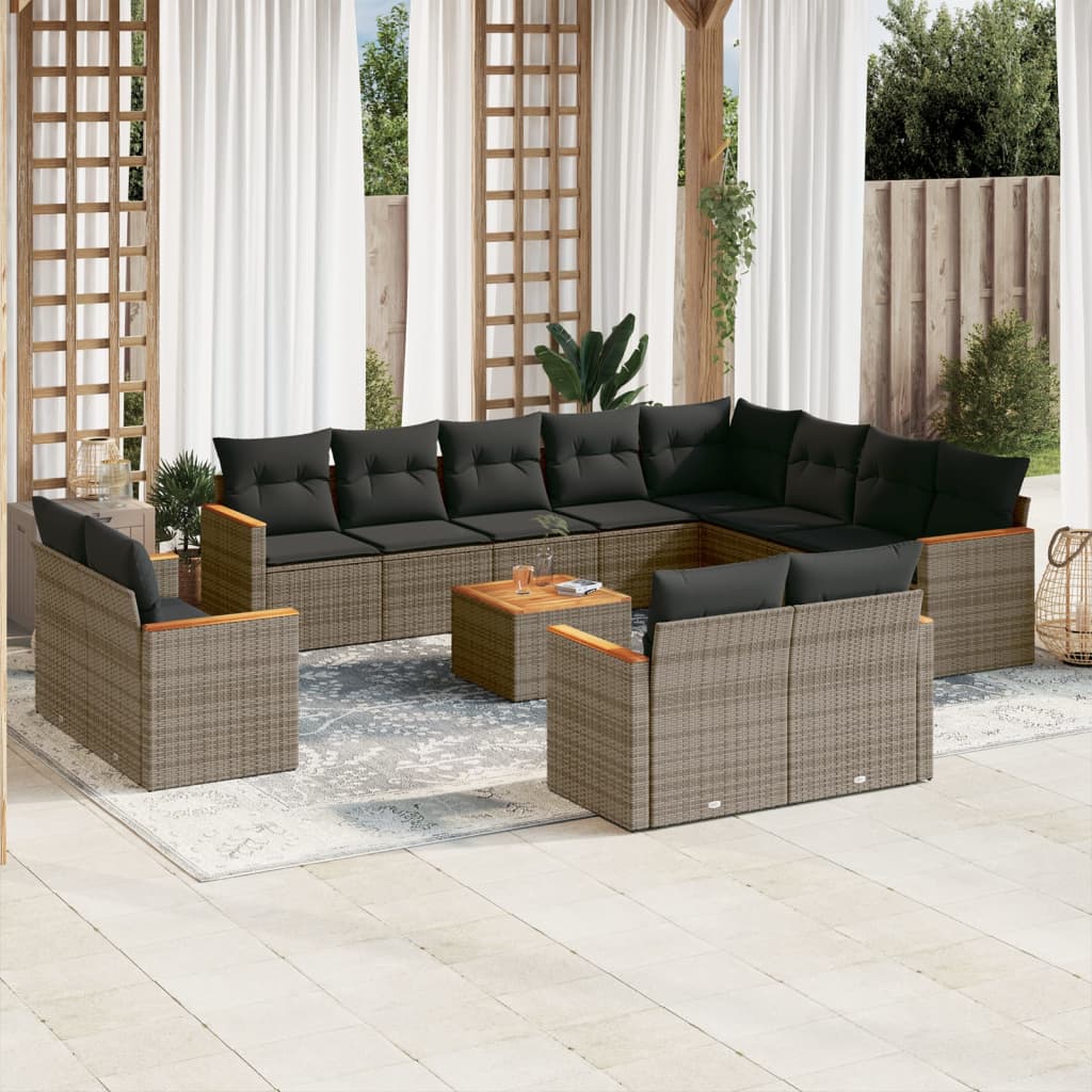 Set Divani da Giardino 13 pz con Cuscini Grigio in Polyrattancod mxl 116801