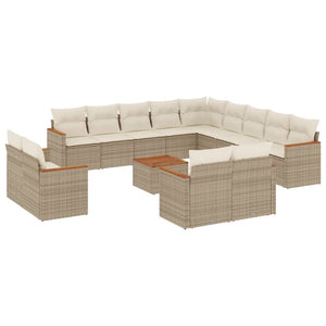 Set Divani da Giardino 14pz con Cuscini in Polyrattan Beige 3226534