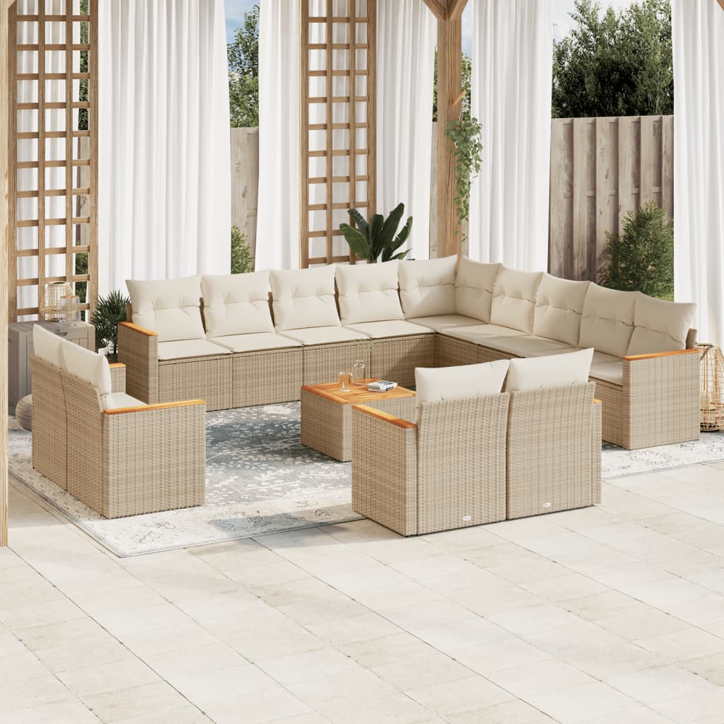 Set Divani da Giardino 14pz con Cuscini in Polyrattan Beige 3226534