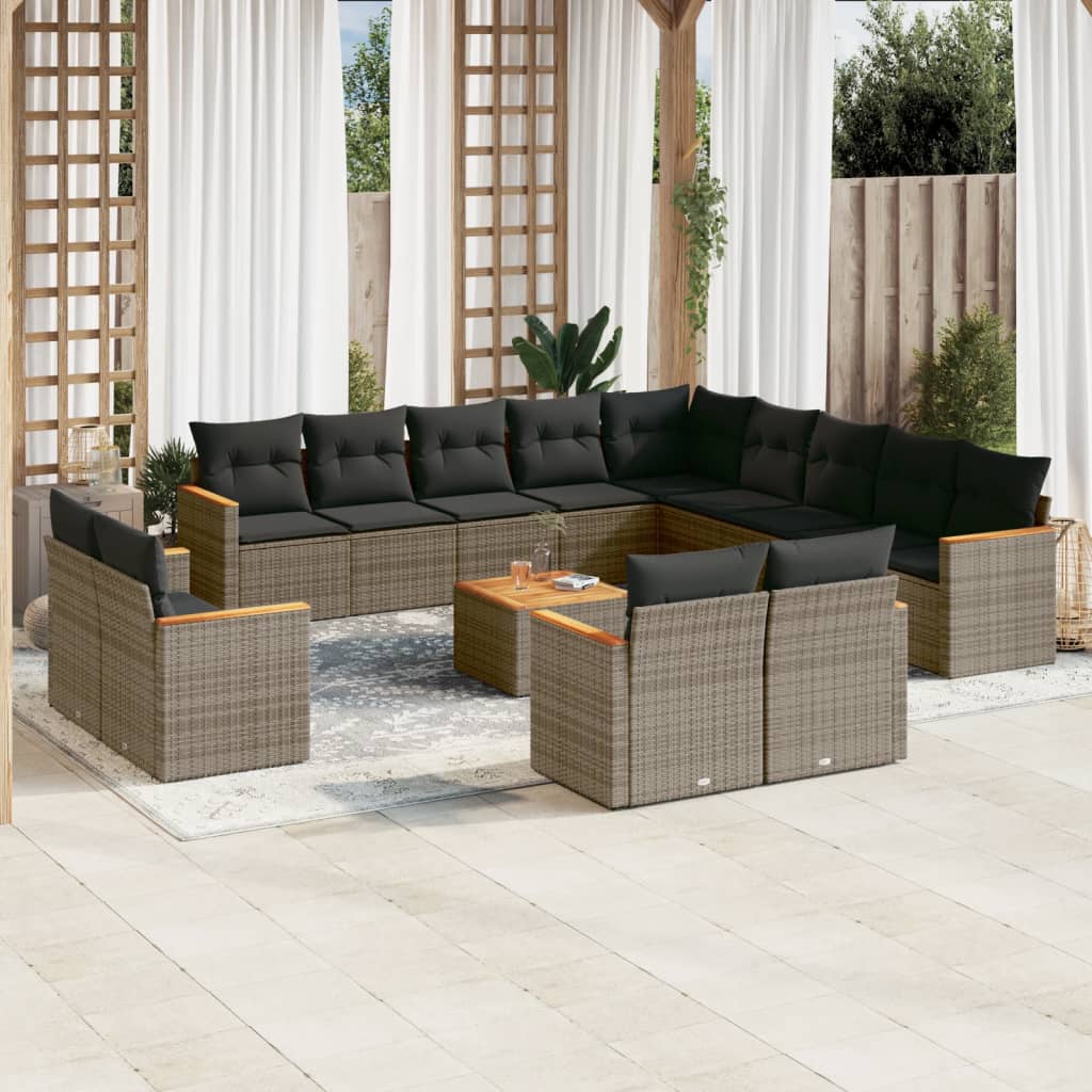 Set Divani da Giardino 14pz con Cuscini in Polyrattan Grigiocod mxl 116822