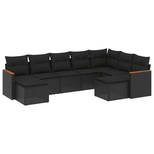 Set Divani da Giardino 9 pz con Cuscini Nero in Polyrattan 3226538