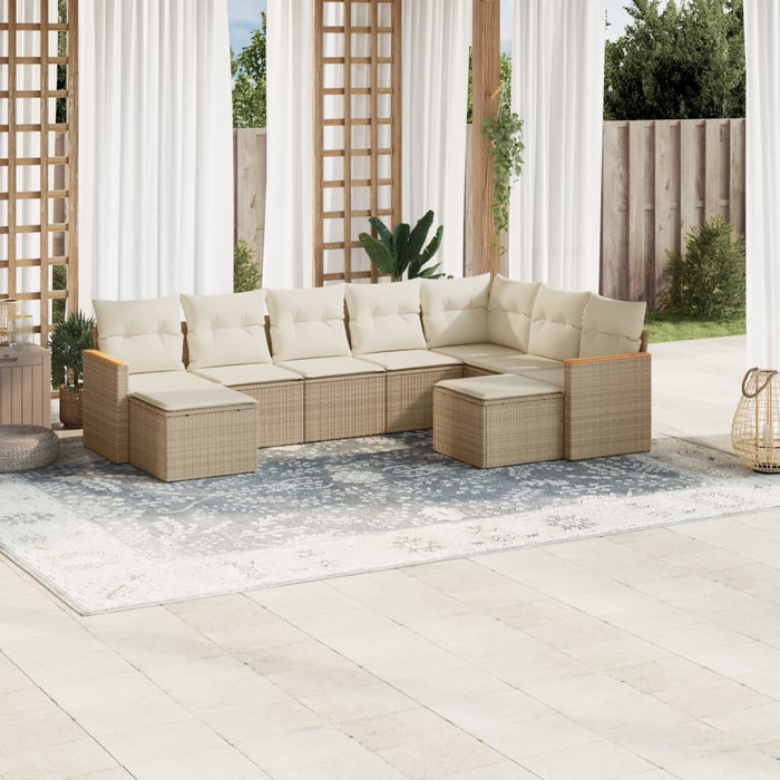 Set Divano da Giardino 9 pz con Cuscini Beige in Polyrattan 3226541