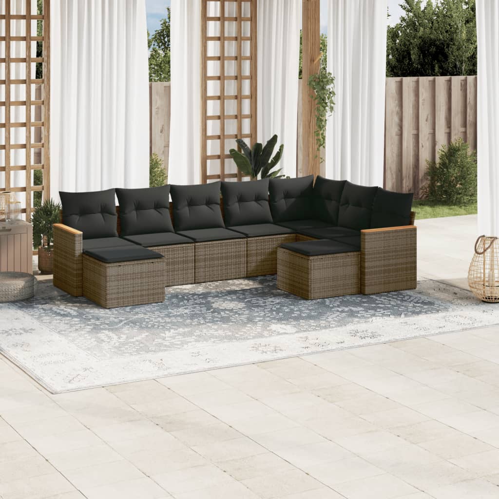 Set Divano da Giardino 9 pz con Cuscini Grigio in Polyrattancod mxl 116806