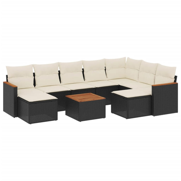 Set Divani da Giardino 10pz con Cuscini in Polyrattan Nero 3226546