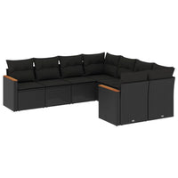 Set Divani da Giardino con Cuscini 8 pz Nero in Polyrattan 3226552