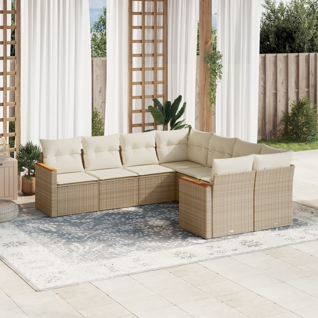 Set Divano da Giardino 8 pz con Cuscini Beige in Polyrattan 3226555