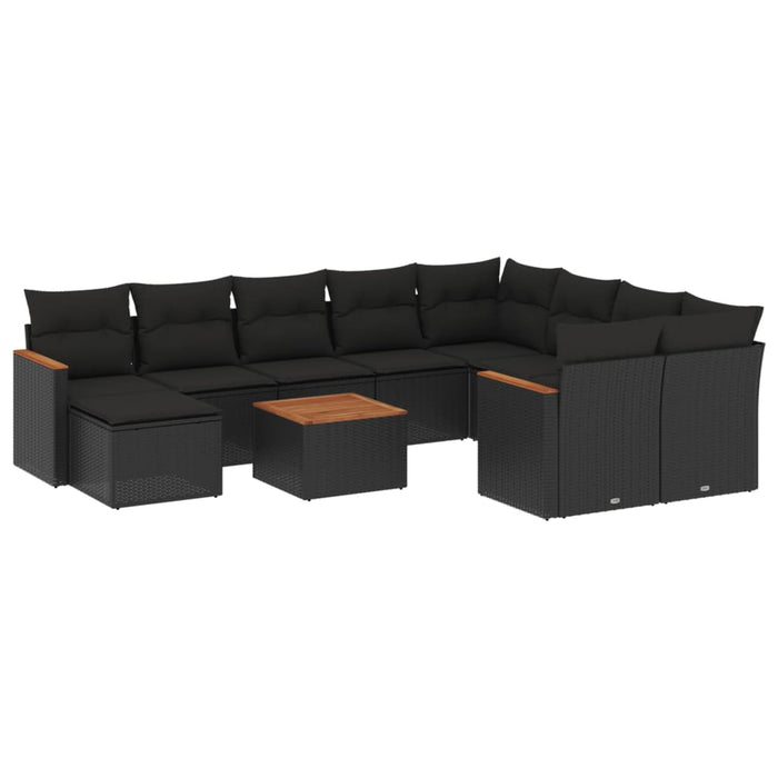 Set Divani da Giardino 11 pz con Cuscini in Polyrattan Nero 3226559