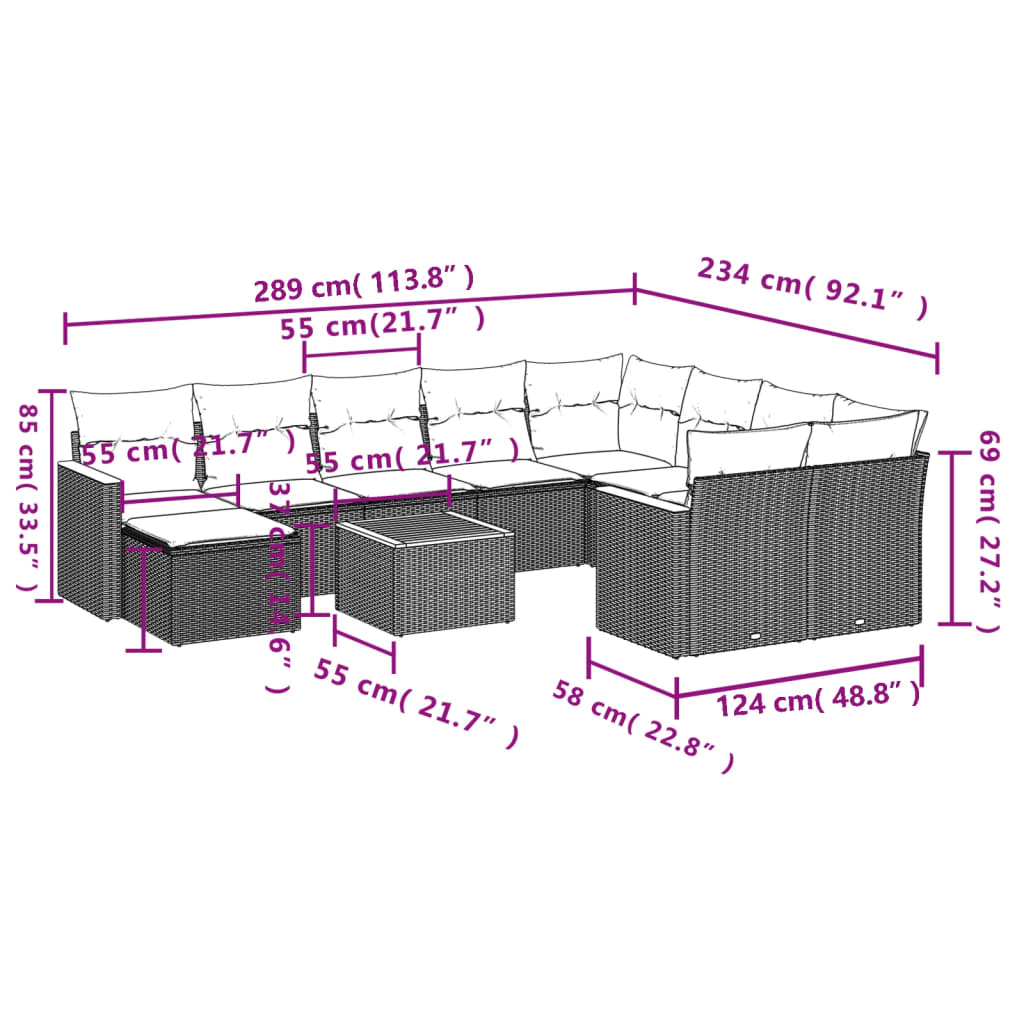 Set Divani da Giardino 11 pz con Cuscini in Polyrattan Nero 3226559