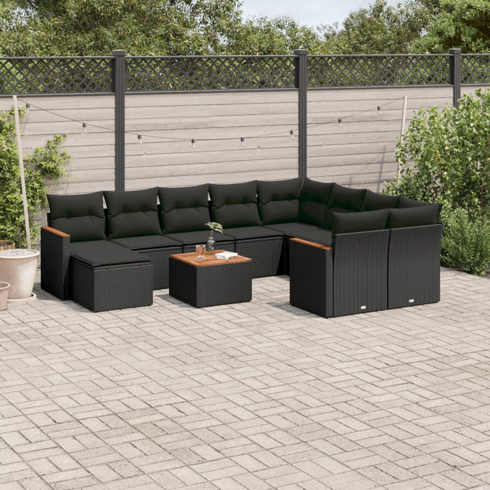 Set Divani da Giardino 11 pz con Cuscini in Polyrattan Nero 3226559