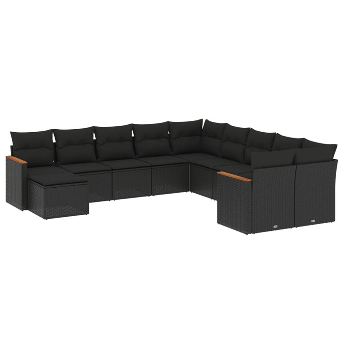 Set Divani da Giardino 11 pz con Cuscini in Polyrattan Nero 3226566